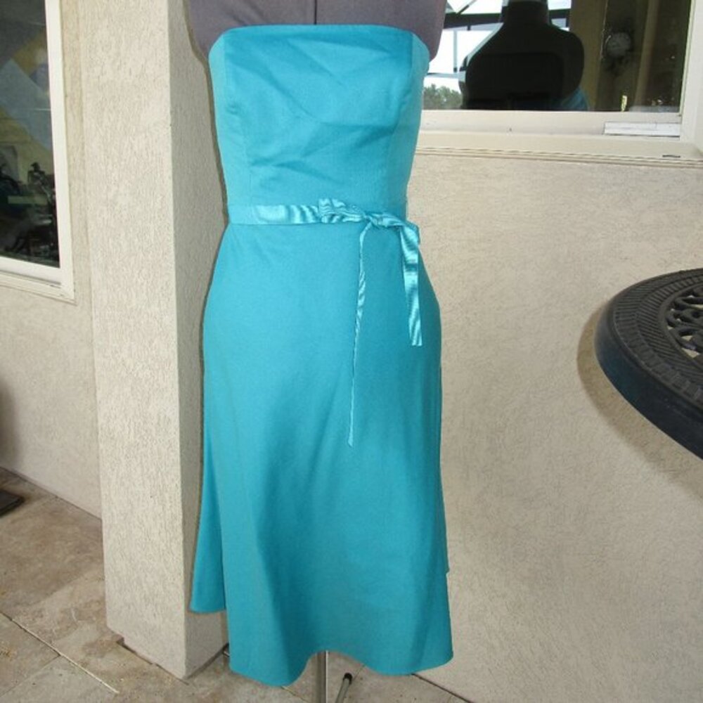 Ann Taylor Teal Silk Shantung Strapless Dress 4
